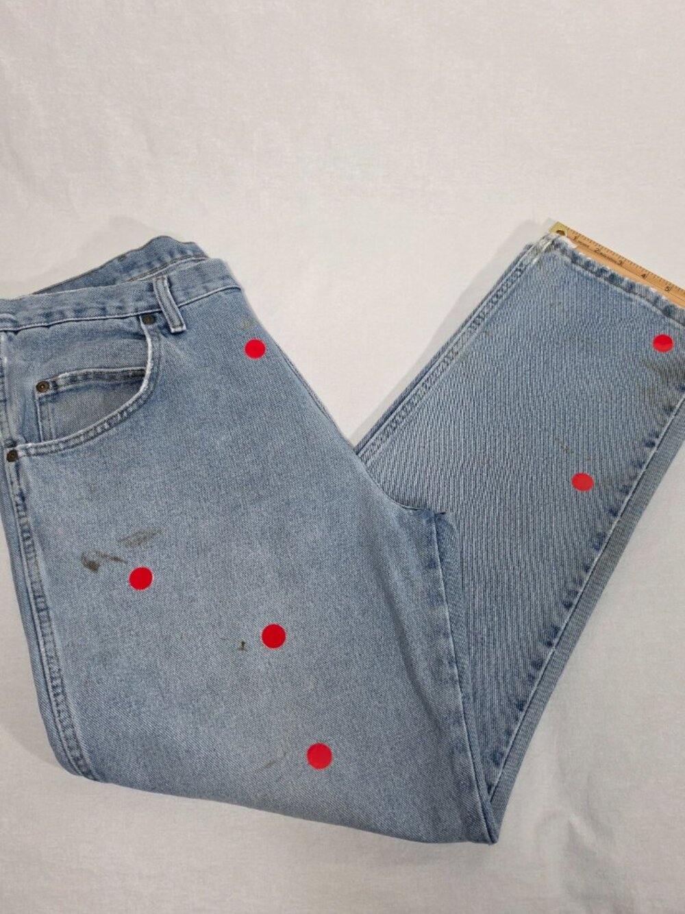 Vintage WRANGLER "Rugged" Natural Fraying/Distressing TRASH Blue Jean Men 36x30. - Picture 17 of 17